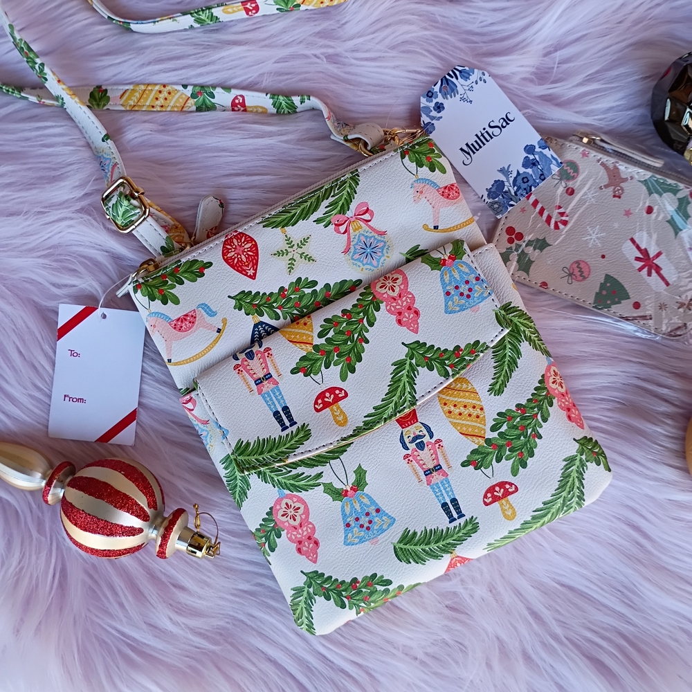 NEW 2-Piece Multisac Christmas Ornament Print Crossbody Bag & Coin Purse